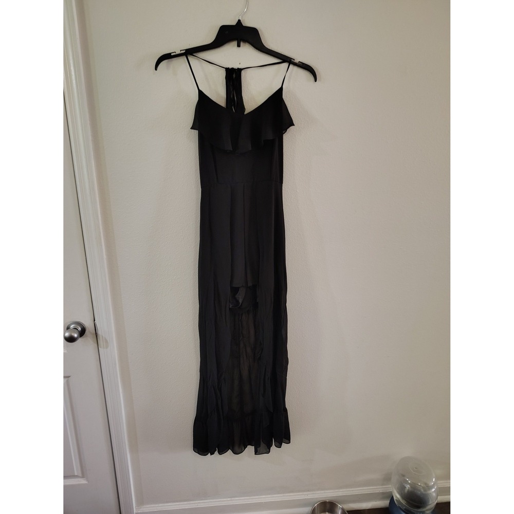 Entro Black Ruffle‎ Romper Maxi Dress High Low Overlay Small